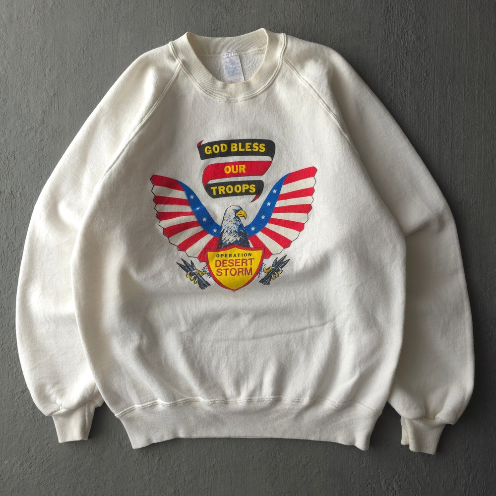 Vintage 90s White Sweatshirt XL Operation Desert Storm God Bless Our Troops